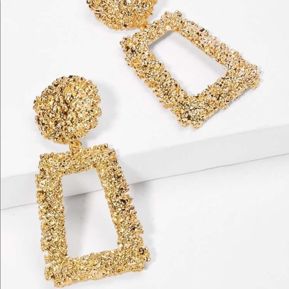 Open Rectangle Textured Drop Earrings - Picture 2 of 3